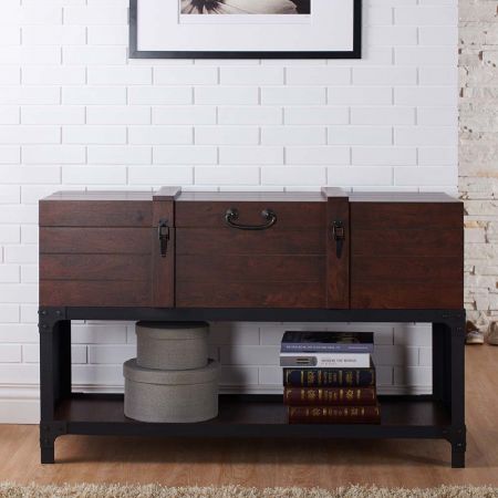 Natural Oak Line Iron Net Angle Steel Storage Console Table